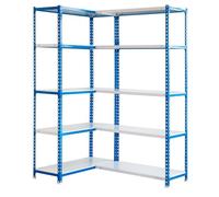 Simon Rack Estantería Metálica Esquina Almacenaje, Sin Tornillos, 10 Baldas, Alta Capacidad Carga 80 kg, 2000x1400x400 mm, Estantería Garaje Trastero Oficina, Azul/Blanco