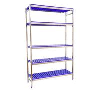 Simon Rack Estanterías Acero Inoxidable, 1600x860x400 mm, 180 kg de Punto Flexión, 5 Estantes, Estantería Industrial, Estantería Cocina Profesional, A.Inoxidable/Azul - Simoninox
