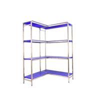 Simon Rack Estanterías Acero Inoxidable Esquina, 1600x1660x400 mm, 180 kg de Punto Flexión, 4 Estantes, Estantería Industrial, Estantería Cocina Profesional, A.Inoxidable/Azul - Simoninox