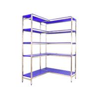 Simon Rack Estanterías Acero Inoxidable Esquina, 2000x1360x500 mm, 180 kg de Punto Flexión, 5 Estantes, Estantería Industrial, Estantería Cocina Profesional, A.Inoxidable/Azul - Simoninox