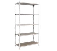 Simon Rack Estanterias Metalicas, 1800x900x300 mm, 5 Baldas de Madera, 150 kg de Punto Flexión, Estanterias Almacenaje, Blanco/Madera - Maderclick