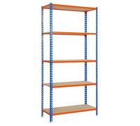 Simon Rack Estanterias Metalicas, 1800x900x400 mm, 5 Baldas de Madera, 150 kg de Punto Flexión, Estanterias Almacenaje, Azul/Naranja/Madera - Maderclick