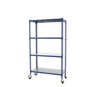 Simon Rack Estanterias Metalicas con Ruedas, 1500x900x500 mm, 4 Baldas de Metal, 75 kg de Punto Flexión, Estanterias Almacenaje, Azul/Galva - Simonclick