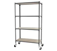 Simon Rack Estanterias Metalicas con Ruedas, 1575x1000x300 mm, 4 Baldas de Madera, 75 kg de Punto Flexión, Estanterias Almacenaje, Gris/Madera - Maderclick