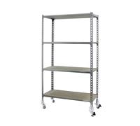 Simon Rack Estanterias Metalicas con Ruedas, 1575x800x400 mm, 4 Baldas de Madera, 75 kg de Punto Flexión, Estanterias Almacenaje, Galvanizado/Madera - Maderclick