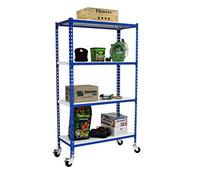 Simon Rack Estanterias Metalicas con Ruedas, 1575x900x400 mm, 4 Baldas de Metal, 75 kg de Punto Flexión, Estanterias Almacenaje, Azul/Blanco - Simonclick