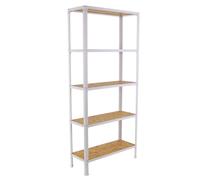 Simon Rack Librería Estanteria Salon, 1800x800x300 mm, 5 Alturas, Bandeja Madera, Estilo Industrial, Metálica, Blanco/Osb - Simon Home