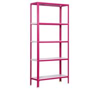 Simon Rack Librería Estanteria Salon, 1800x800x300 mm, 5 Alturas, Estilo Industrial, Metálica, Rosa/Blanco - Simon Home