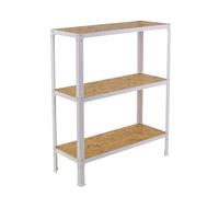 Simon Rack Librería Estanteria Salon, 900x1000x300 mm, 3 Alturas, Bandeja Madera, Estilo Industrial, Metálica, Blanco/Osb - Simon Home