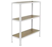 Simon Rack Librería Estanteria Salon, 900x800x300 mm, 3 Alturas, Bandeja Madera, Estilo Industrial, Metálica, Blanco/Roble - Simon Home