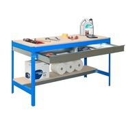 Simon Rack Banco de Trabajo Taller, Capacidad Carga 600 kg, 842x1210x760 mm, Mesa de Trabajo, 1 Cajón, Azul/Madera - BT0