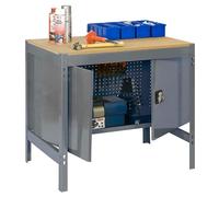 Simon Rack Banco de Trabajo Taller, Capacidad Carga 600 kg, 842x1210x760 mm, Mesa de Trabajo, Guarda Herramientas, Gris/Madera - BT0