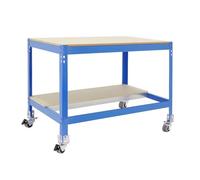 Simon Rack Banco de Trabajo Taller, Capacidad Carga 120 kg, 917x1210x760 mm, Mesa de Trabajo, Incluye Ruedas, Azul/Madera - BT0