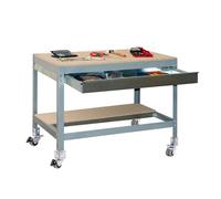 Simon Rack Mesa de Trabajo Taller, Capacidad Carga 120 kg, 917x1510x760 mm, Incluye Ruedas, 1 Cajón, Gris/Madera - BT0