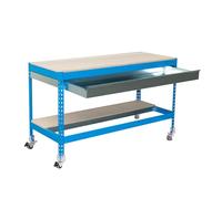 Simon Rack Mesa de Trabajo Taller, Capacidad Carga 120 kg, 917x910x610 mm, Incluye Ruedas, 1 Cajón, Azul/Madera - BT0