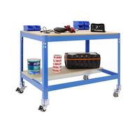 Simon Rack Mesa de Trabajo Taller con Ruedas 1210x760 mm - BT0 | Capacidad Carga 120 kg, Tablero madera 16 mm, Pintura anticorrosión, Azul , Montaje sistema clic