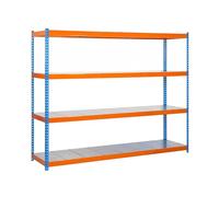Simon Rack SIMONFORTE 2406-4 Metal Azul/Naranja/GALVA Estantería Metálica Almacenaje 4 Niveles Madera Capacidad Carga 1600 kg, 2000x2400x600
