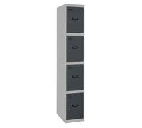 Simon Rack Taquilla Vestuario Metálica, 4 Puertas, Incluye Llave, 1800x300x500 mm, MONTADA, Gris/Antracita - Simonlocker