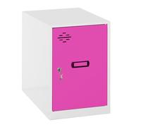 Simon Rack Taquilla Vestuario Pequeña 475x400x500 mm - Simonlocker | Incluye 2 Llaves, Pintura anticorrosión, Ranura de ventilación y etiquetador, Blanco/Rosa