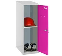 Simon Rack Taquilla Vestuario Pequeña 915x300x500 mm - Simonlocker | Incluye Bandeja, Pintura anticorrosión, Ranura de ventilación y etiquetador, Gris/Rosa