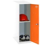Simon Rack Taquilla Vestuario Pequeña 915x300x500 mm - Simonlocker | Incluye Bandeja, Pintura anticorrosión, Ranura de ventilación y etiquetador, Blanco/Naranja