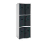 Simon Rack Taquillas Vestuario Metalicas, 2 Módulos 6 Puertas, Incluye Llave, 1800x600x500 mm, Gris/Antracita - Simonlocker