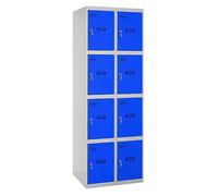 Simon Rack Taquillas Vestuario Metálicas, 2 Módulos 8 Puertas, Incluye Llave, 1800x600x500 mm, Gris/Azul - Simonlocker