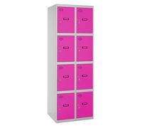 Simon Rack Taquillas Vestuario Metálicas, 2 Módulos 8 Puertas, Incluye Llave, 1800x600x500 mm, Gris/Rosa - Simonlocker