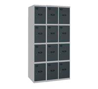 Simon Rack Taquillas Vestuario Metálicas, 3 Módulos 12 Puertas, Incluye Llave, 1800x900x500 mm, Gris/Antracita - Simonlocker