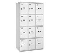 Simon Rack Taquillas Vestuario Metálicas, 3 Módulos 12 Puertas, Incluye Llave, 1800x900x500 mm, Gris/Blanco - Simonlocker