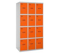 Simon Rack Taquillas Vestuario Metálicas, 3 Módulos 12 Puertas, Incluye Llave, 1800x900x500 mm, Gris/Naranja - Simonlocker
