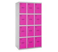 Simon Rack Taquillas Vestuario Metálicas, 3 Módulos 12 Puertas, Incluye Llave, 1800x900x500 mm, Gris/Rosa - Simonlocker