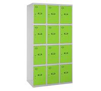 Simon Rack Taquillas Vestuario Metálicas, 3 Módulos 12 Puertas, Incluye Llave, 1800x900x500 mm, Gris/Verde - Simonlocker