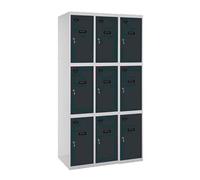 Simon Rack Taquillas Vestuario Metalicas, 3 Módulos 9 Puertas, Incluye Llave, 1800x900x500 mm, Gris/Antracita - Simonlocker