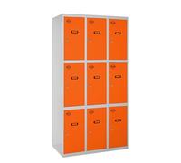 Simon Rack Taquillas Vestuario Metalicas, 3 Módulos 9 Puertas, Incluye Llave, 1800x900x500 mm, Gris/Naranja - Simonlocker