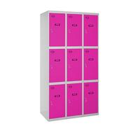 Simon Rack Taquillas Vestuario Metalicas, 3 Módulos 9 Puertas, Incluye Llave, 1800x900x500 mm, Gris/Rosa - Simonlocker