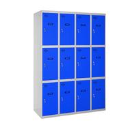Simon Rack Taquillas Vestuario Metalicas, 4 Módulos 12 Puertas, Incluye Llave, 1800x1200x500 mm, Gris/Azul - Simonlocker