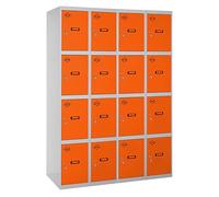 Simon Rack Taquillas Vestuario Metálicas, 4 Módulos 16 Puertas, Incluye Llave, 1800x1200x500 mm, Gris/Naranja - Simonlocker