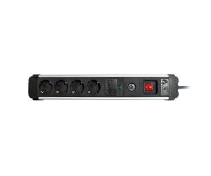 SIMON - REGLETA 4 Tomas EXTRAPOWER, PROTECCIÓN SOBRETENSIONES Y SOBRECARGA, 3680W, 16A, LADRÓN DE ENCHUFES, Cable 1,5M con Interruptor Luminoso Y LED, Acabado EN Aluminio