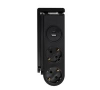 SIMON - Enchufe Múltiple, Regleta de Enchufe Plano, Ladrón de Enchufes con Interruptor, 2 Tomas Schuko 16A 250V + 2 Enchufes USB A+C, con Clip de Fijación y Cable 2 Metros, Color Negro