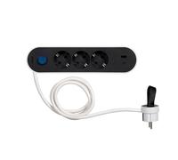 SIMON REGLETA Plana 3 Tomas + 2 USB Quick Charge | Interruptor, ladrón con ordenacables, cable 1,4m, clavija extraplana lateral.