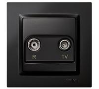 SIMON - Toma Intermedia de Antena TV y Radio, Enchufe Televisión de Pared, Serie Simon 10, Empotrable, Incluye Marco, Tapa y Mecanismo, para Televisión Digital Terrestre o Satélite, Color Negro