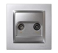 SIMON - Toma Intermedia de Antena TV y Radio, Enchufe Televisión de Pared, Serie Simon 10, Empotrable, Incluye Marco, Tapa y Mecanismo, para Televisión Digital Terrestre o Satélite, Color Aluminio