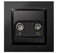 SIMON - Toma Intermedia de Antena TV y Radio, Enchufe Televisión de Pared, Serie Simon 10, Empotrable, Incluye Marco, Tapa y Mecanismo, para Televisión Digital Terrestre o Satélite, Color Negro