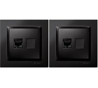 SIMON - Toma RJ45 Cat 5e, Enchufe de Empotrar, Conector de Cable Ethernet, Enchufe de Parerd Empotrable, Serie Simon 10, Fácil de Instalar, Incluye Marco, Tapa y Mecanismo, Color Negro (Paquete de 2)