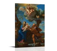 Simon Vouet - Lienzo decorativo para colgar en la pared, diseño de La Sagrada Familia con el niño San Juan Bautista, estilo antiguo, 40 x 60 cm