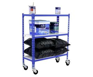 Simonclick Estantería metálica Mobile (Al x An x Pr: 97,5 x 90 x 50 cm, Número de baldas: 3 ud., Inserción, Azul/Blanco)