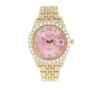 Simone Chic Reloj de diamante totalmente helado para mujer con números romanos, fecha de fácil lectura y esferas coloridas, reloj de diseñador Hip Hop Blinged Out - ST10226RND-LA