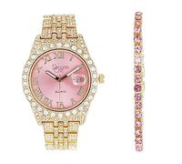 Simone Chic Reloj de diamante totalmente helado para mujer con números romanos, fecha de fácil lectura y esferas coloridas, reloj de diseñador Hip Hop Blinged Out - ST10226RND-LA