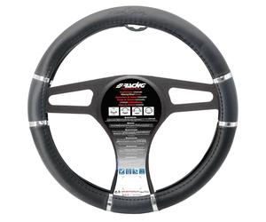 Simoni Racing Funda Volante Chrome&Black - 37-39cm - Cuero Ecológico Negro